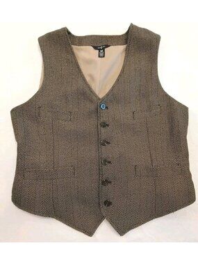 Houston White Herringbone Vest Men's Size Medium Multicolor Lined